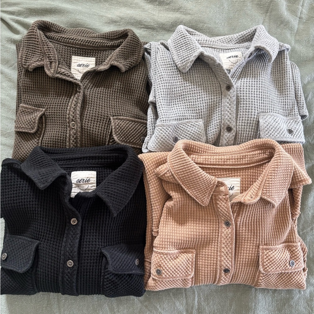 Aerie Waffle Jane Knit Button-Up Shirts - Set of 4
